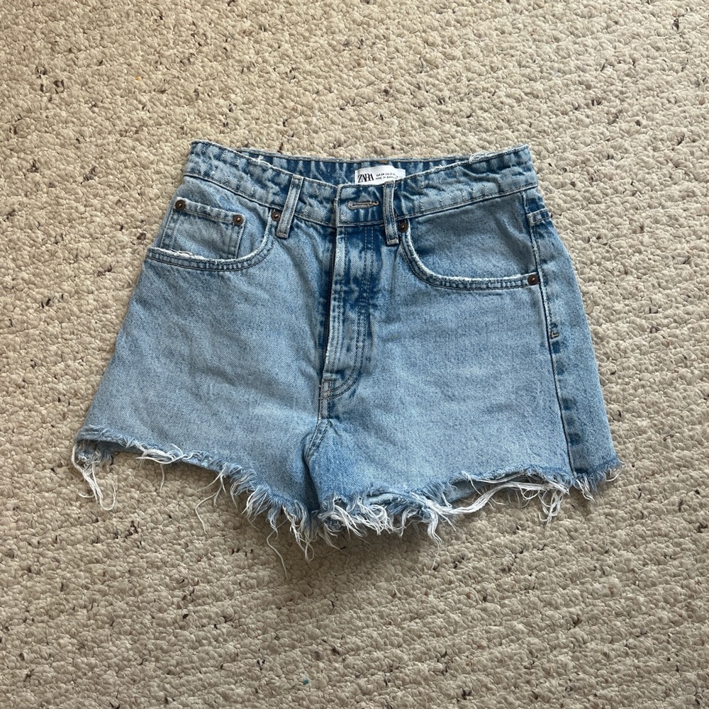 Zara Light Blue Frayed Hem Shorts